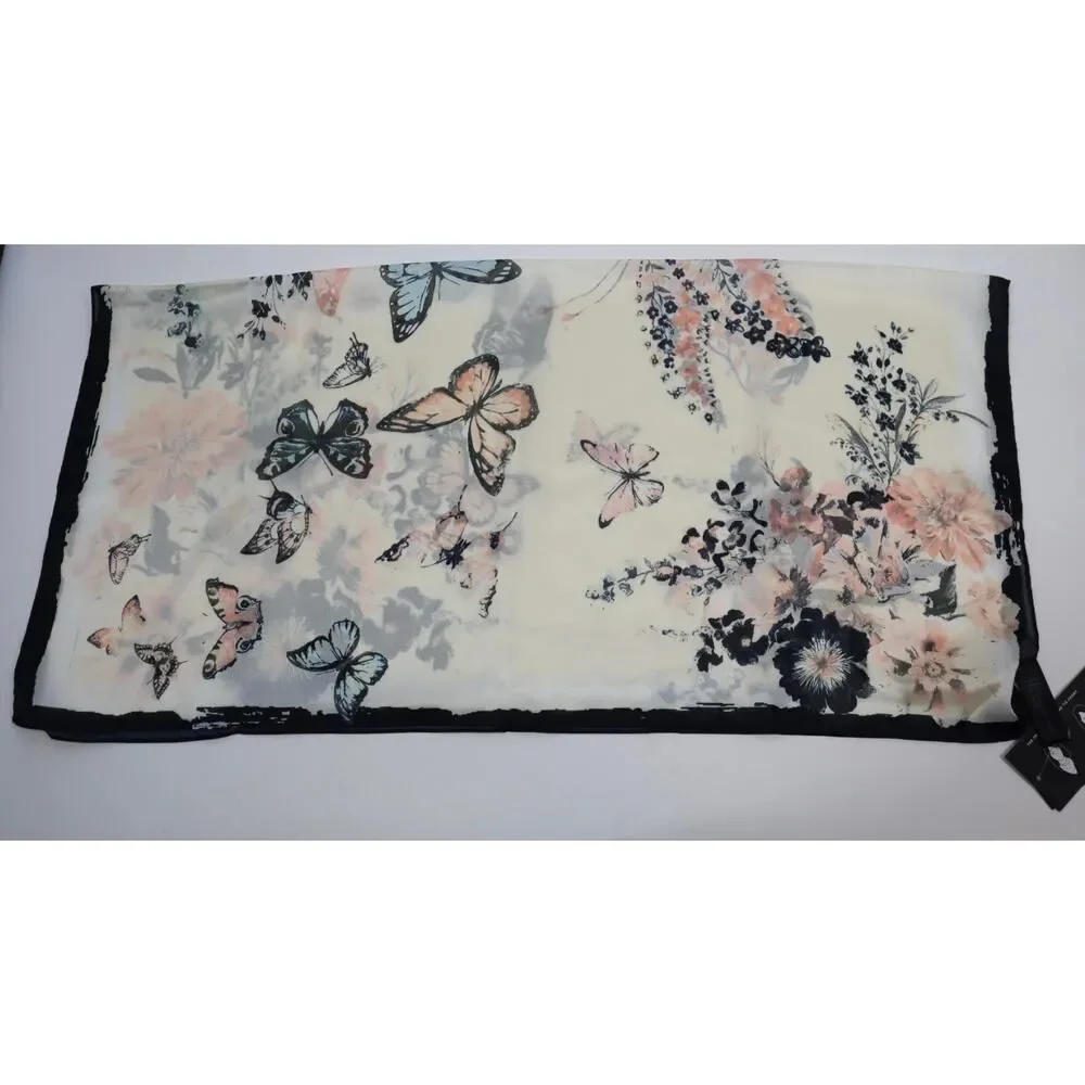 INC Multi Use‎ Ivory Multi Color Butterfly Floral Square Scarf